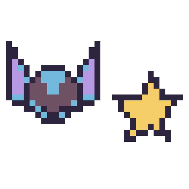 Modèle de pixel art Stitch mini et Étoile simple 12 × 12 sur une grille de 32 par 32 cases