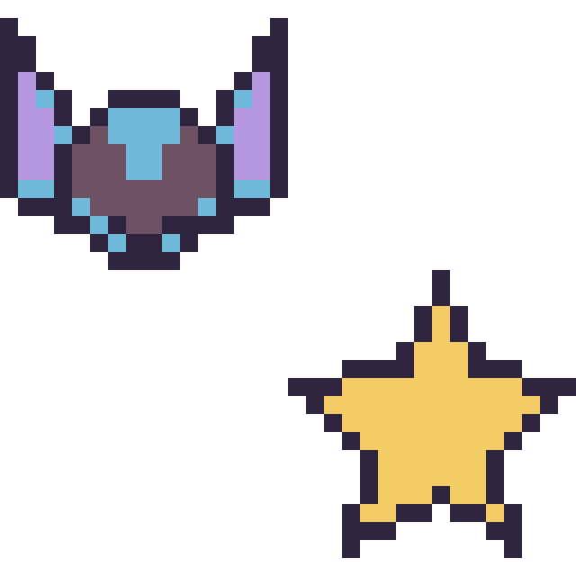 Modèle de pixel art Stitch mini et Étoile simple 16 × 16 sur une grille de 32 par 32 cases