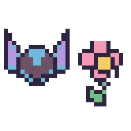 Pixel art Stitch mini et Fleur kawaii 16 × 16, grille 32 × 32