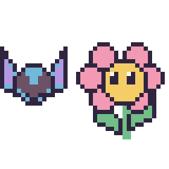 Pixel art Stitch mini et Fleur kawaii, grille 40 × 40