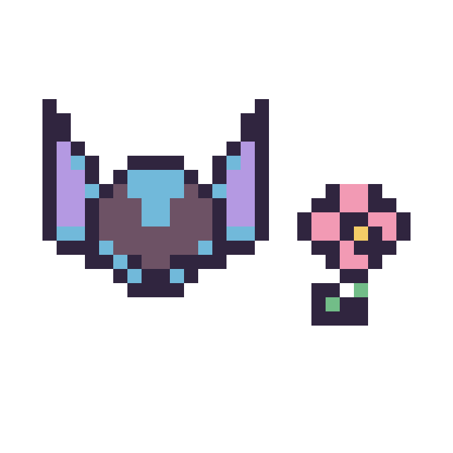 Modèle de pixel art Stitch mini et Fleur simple 10 × 10 sur une grille de 32 par 32 cases