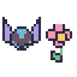 Pixel art Stitch mini et Fleur simple 16 × 16, grille 32 × 32