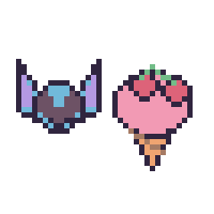 Pixel art Stitch mini et Glace avec des cerises, grille 40 × 40