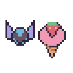 Pixel art Stitch mini et Glace avec une fraise, grille 40 × 40