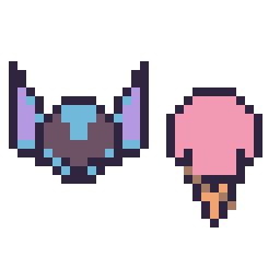 Pixel art Stitch mini et Glace kawaii 16 × 16, grille 32 × 32