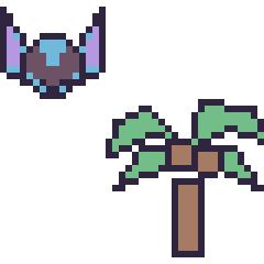 Pixel art Stitch mini et Palmier, grille 40 × 40