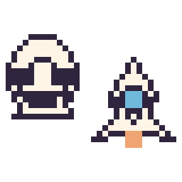 Pixel art Stormtrooper mini et Fusée kawaii 16 × 16, grille 32 × 32