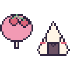 Pixel art Sucette avec des cerises et Onigiri kawaii, grille 40 × 40