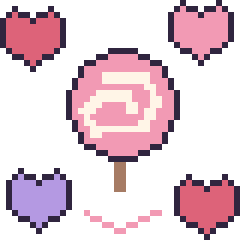 Pixel art Sucette avec des cœurs, grille 40 × 40