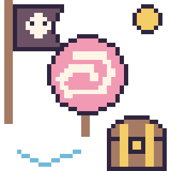 Pixel art Sucette en aventure pirate, grille 40 × 40
