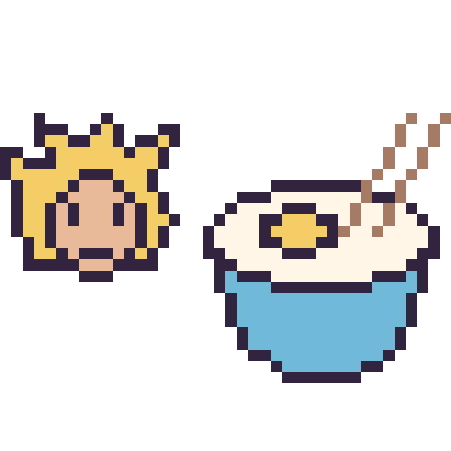 Modèle de pixel art Goku Super Saiyan mini et Bol de ramen sur une grille de 40 par 40 cases