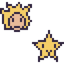 Pixel art Goku Super Saiyan mini et Étoile kawaii 16 × 16, grille 32 × 32
