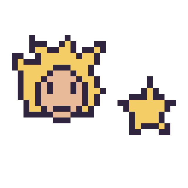 Modèle de pixel art Goku Super Saiyan mini et Étoile simple 10 × 10 sur une grille de 32 par 32 cases