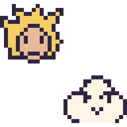 Pixel art Goku Super Saiyan mini et Nuage kawaii 16 × 16, grille 32 × 32