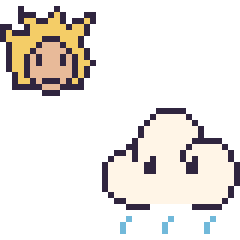 Pixel art Goku Super Saiyan mini et Nuage de pluie, grille 40 × 40