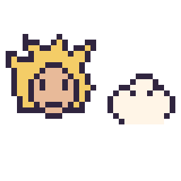 Pixel art Goku Super Saiyan mini et Nuage simple 12 × 12, grille 32 × 32