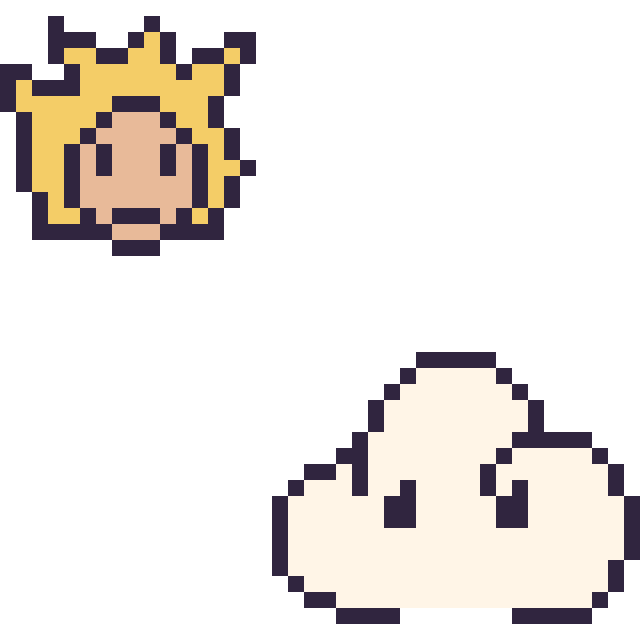 Modèle de pixel art Goku Super Saiyan mini et Nuage sur une grille de 40 par 40 cases