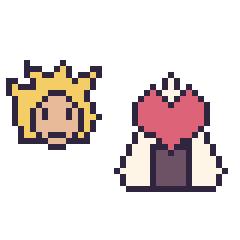 Pixel art Goku Super Saiyan mini et Onigiri avec un cœur, grille 40 × 40
