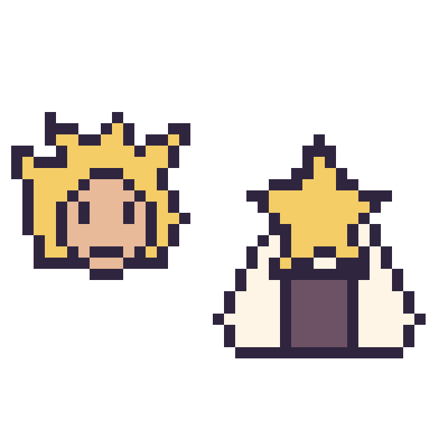 Modèle de pixel art Goku Super Saiyan mini et Onigiri avec une étoile sur une grille de 40 par 40 cases