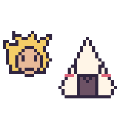 Pixel art Goku Super Saiyan mini et Onigiri kawaii, grille 40 × 40
