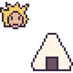 Pixel art Goku Super Saiyan mini et Onigiri, grille 40 × 40