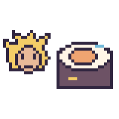 Pixel art Goku Super Saiyan mini et Sushi décoré, grille 40 × 40