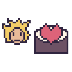 Pixel art Goku Super Saiyan mini et Sushi avec un cœur, grille 40 × 40