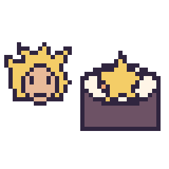 Pixel art Goku Super Saiyan mini et Sushi avec une étoile, grille 40 × 40