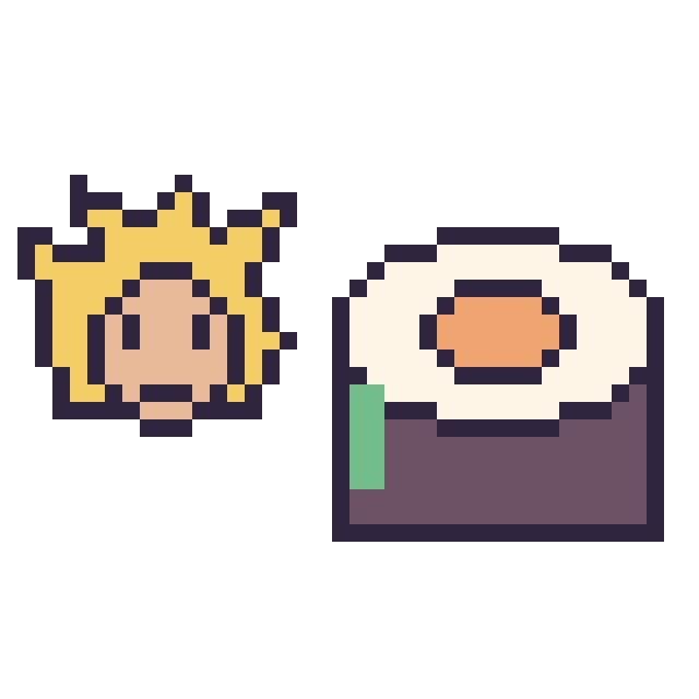 Modèle de pixel art Goku Super Saiyan mini et Sushi sur une grille de 40 par 40 cases