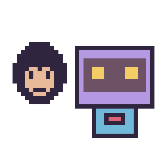 Modèle de pixel art Superman mini et Robot rétro sur une grille de 40 par 40 cases