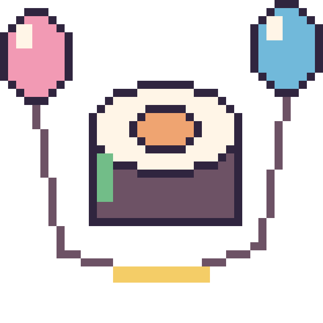 Modèle de pixel art Sushi avec des ballons sur une grille de 40 par 40 cases