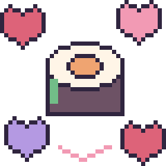 Pixel art Sushi avec des cœurs, grille 40 × 40