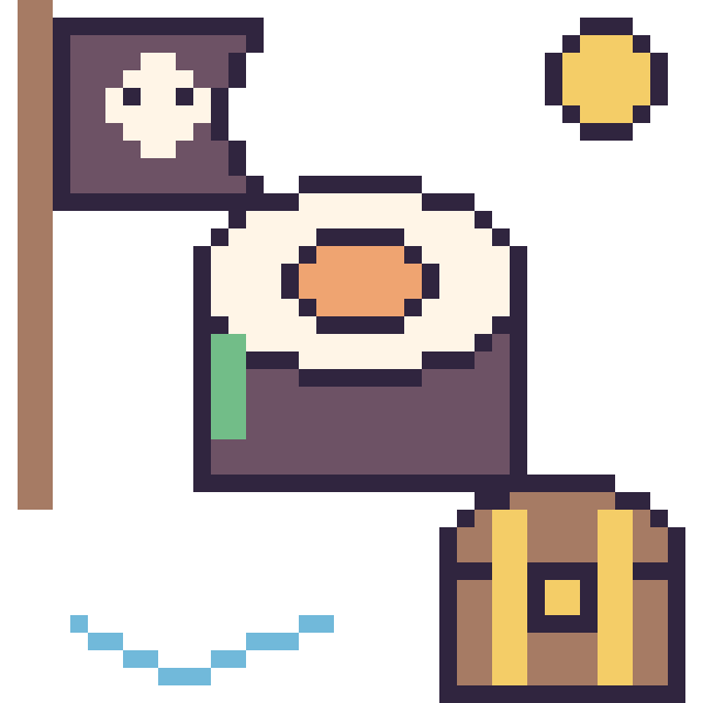 Modèle de pixel art Sushi en aventure pirate sur une grille de 40 par 40 cases