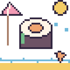 Pixel art Sushi à la plage, grille 40 × 40
