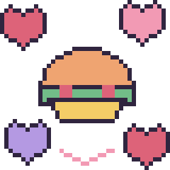 Pixel art Taco avec des cœurs, grille 40 × 40