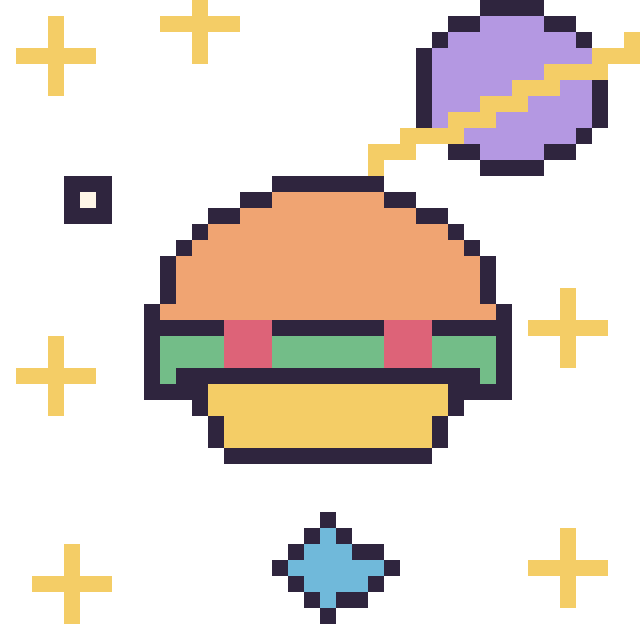 Modèle de pixel art Taco dans l’espace sur une grille de 40 par 40 cases