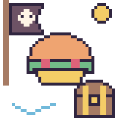 Pixel art Taco en aventure pirate, grille 40 × 40