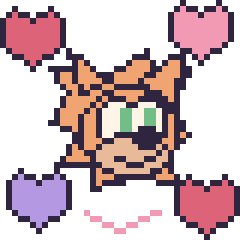 Pixel art Tails avec des cœurs, grille 40 × 40