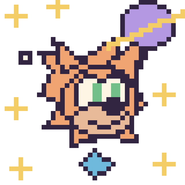 Modèle de pixel art Tails dans l’espace sur une grille de 40 par 40 cases