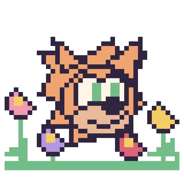 Modèle de pixel art Tails dans le jardin sur une grille de 40 par 40 cases