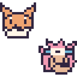 Pixel art Tails mini et Amy mini, grille 32 × 32