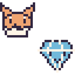 Pixel art Tails mini et Diamant kawaii 16 × 16, grille 32 × 32