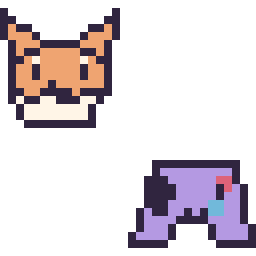 Pixel art Tails mini et Manette kawaii 16 × 16, grille 32 × 32