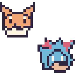 Pixel art Tails mini et Metal Sonic mini, grille 32 × 32
