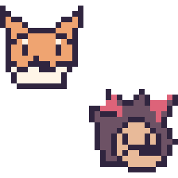 Pixel art Tails mini et Shadow mini, grille 32 × 32