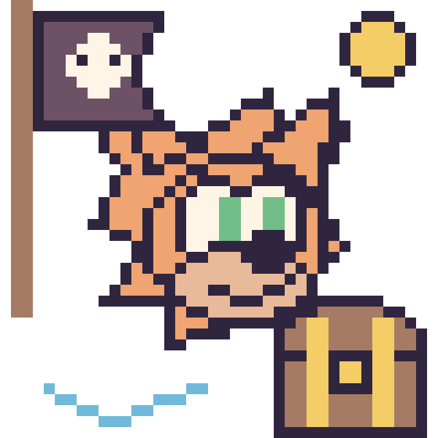 Modèle de pixel art Tails en aventure pirate sur une grille de 40 par 40 cases