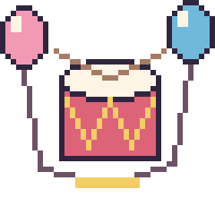 Pixel art Tambour avec des ballons, grille 40 × 40