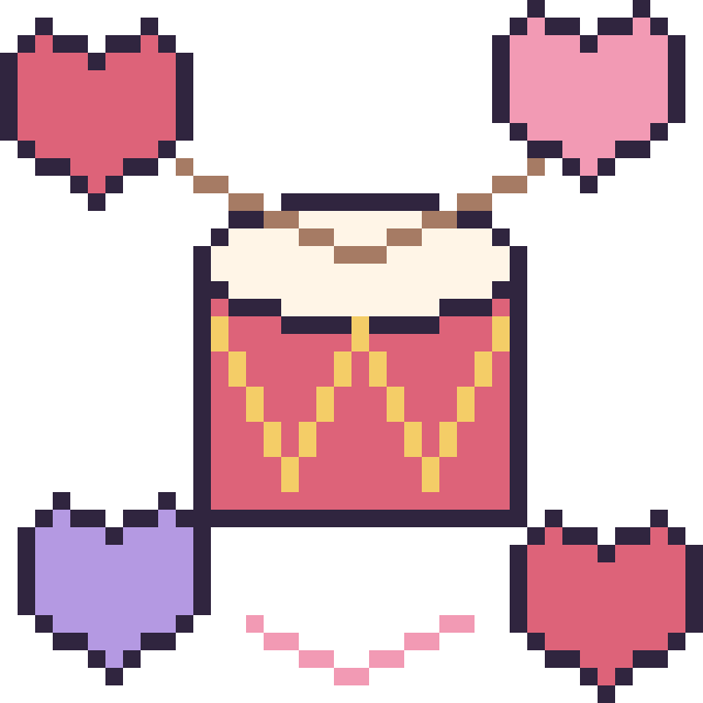 Modèle de pixel art Tambour avec des cœurs sur une grille de 40 par 40 cases