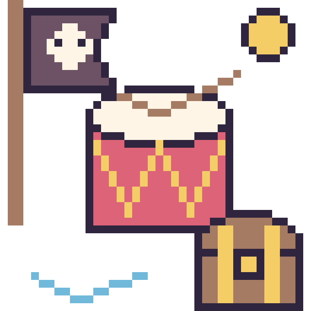 Modèle de pixel art Tambour en aventure pirate sur une grille de 40 par 40 cases