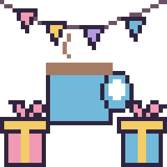 Pixel art Tasse de thé pour un anniversaire, grille 40 × 40